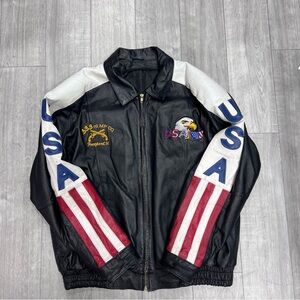 USA Black Leather Jacket with Eagle Embroidery